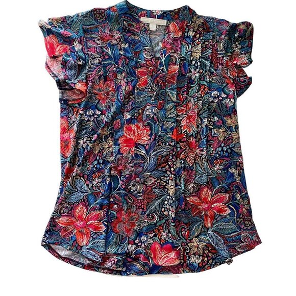 Juniper + Lime Dotted Floral Lace Up Short Sleeve Top Size Small - Picture 10 of 10